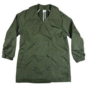 Cabi Olive Expedition Double Breasted Casual Jacket 3/4 Ruched Sleeve Size Small